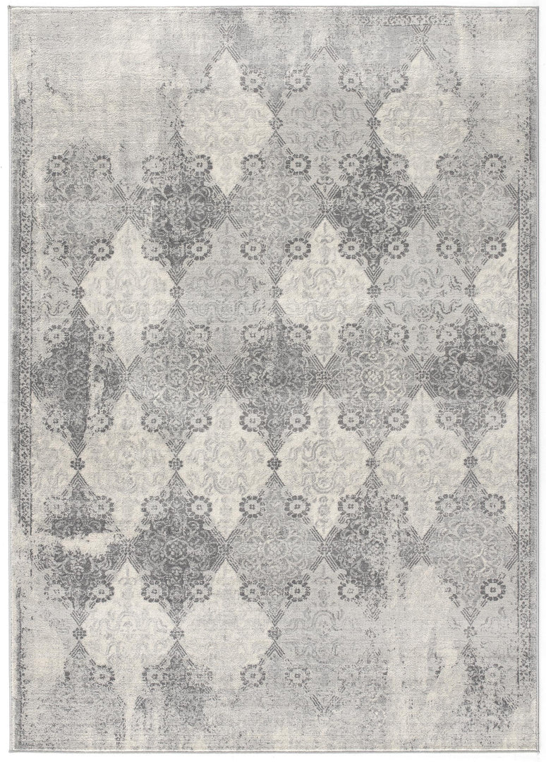 2' X 8' Gray Distressed Trellis Pattern Runner Rug