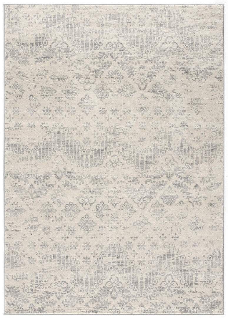 2' X 3' Ivory Distressed Ikat Pattern Scatter Rug