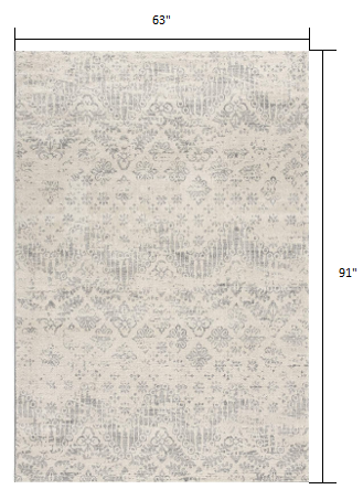 2' X 3' Ivory Distressed Ikat Pattern Scatter Rug