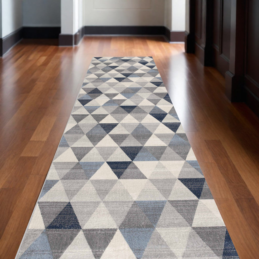 2' X 10' Navy Blue Geometric Diamond Runner Rug