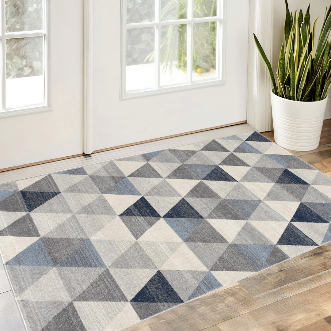 2' X 10' Navy Blue Geometric Diamond Runner Rug