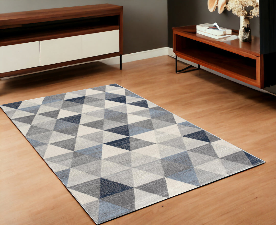 2' X 10' Navy Blue Geometric Diamond Runner Rug