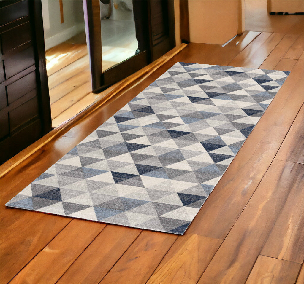 2' X 10' Navy Blue Geometric Diamond Runner Rug