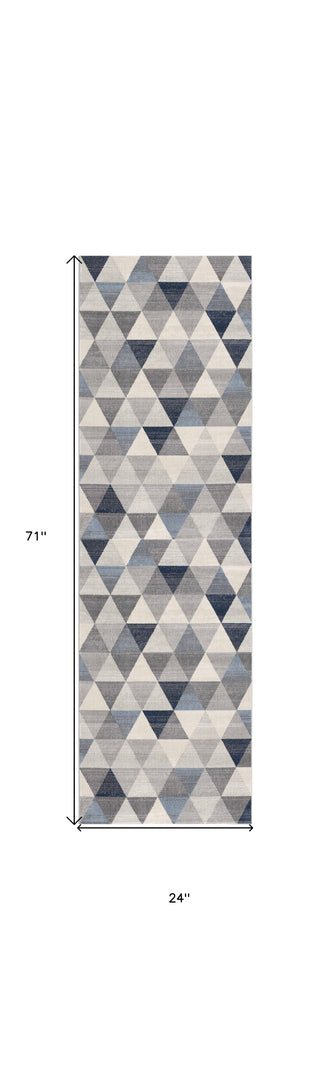 2' X 10' Navy Blue Geometric Diamond Runner Rug