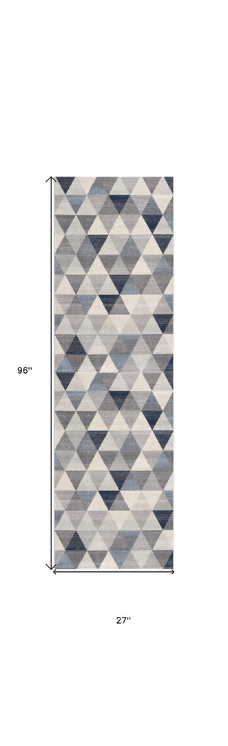 2' X 10' Navy Blue Geometric Diamond Runner Rug