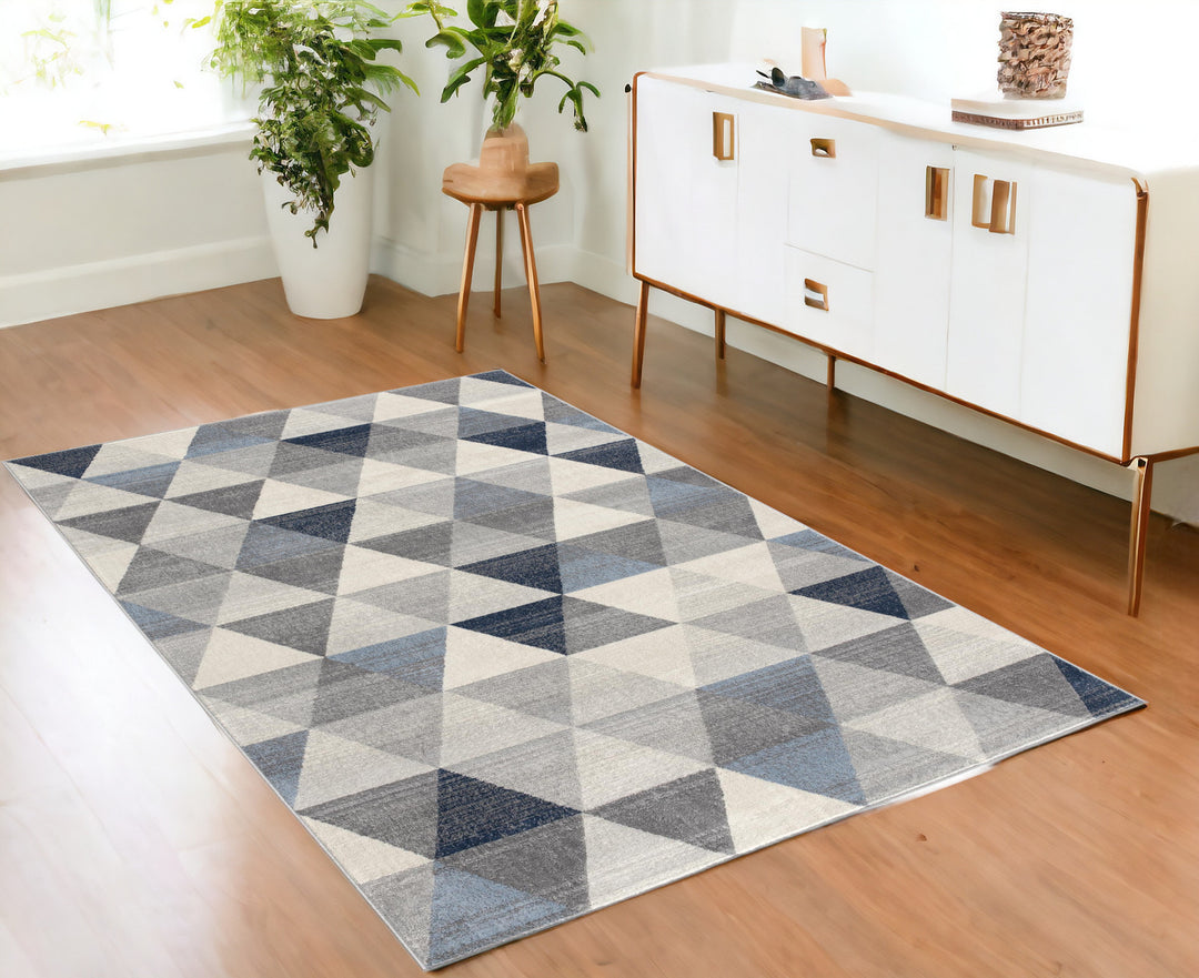 2' X 10' Navy Blue Geometric Diamond Runner Rug