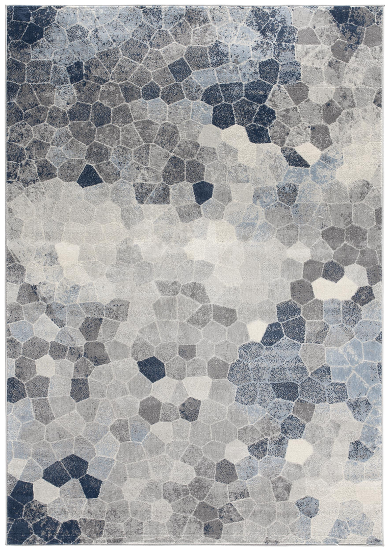 Blue and Ivory Geometric Cobblestone Runner Rug