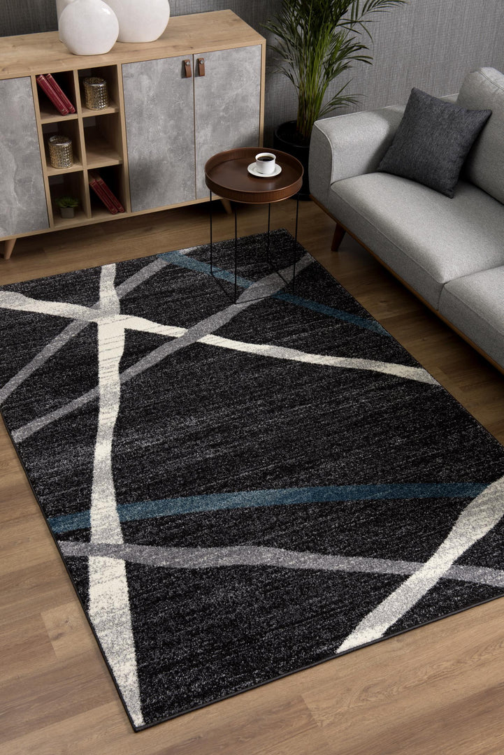 4' X 6' Distressed Black And Gray Abstract Area Rug