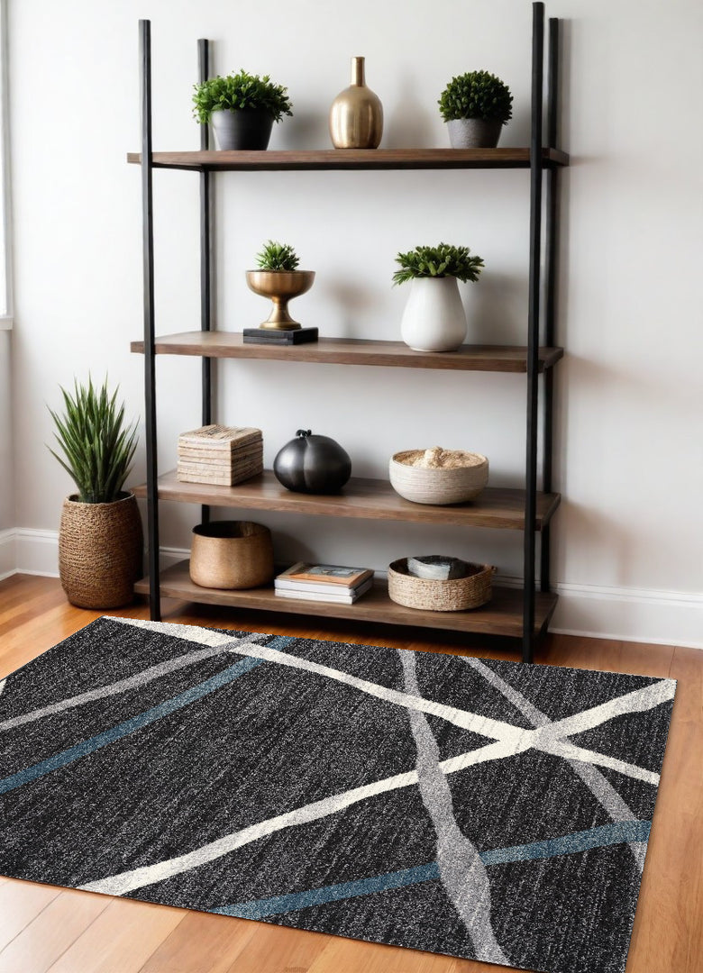 4' X 6' Distressed Black And Gray Abstract Area Rug