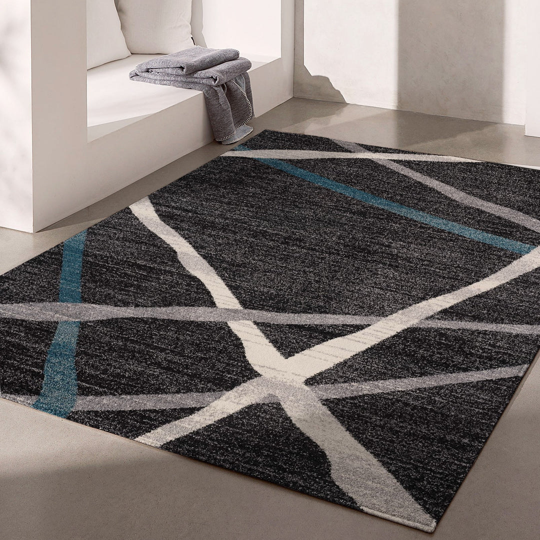 4' X 6' Distressed Black And Gray Abstract Area Rug