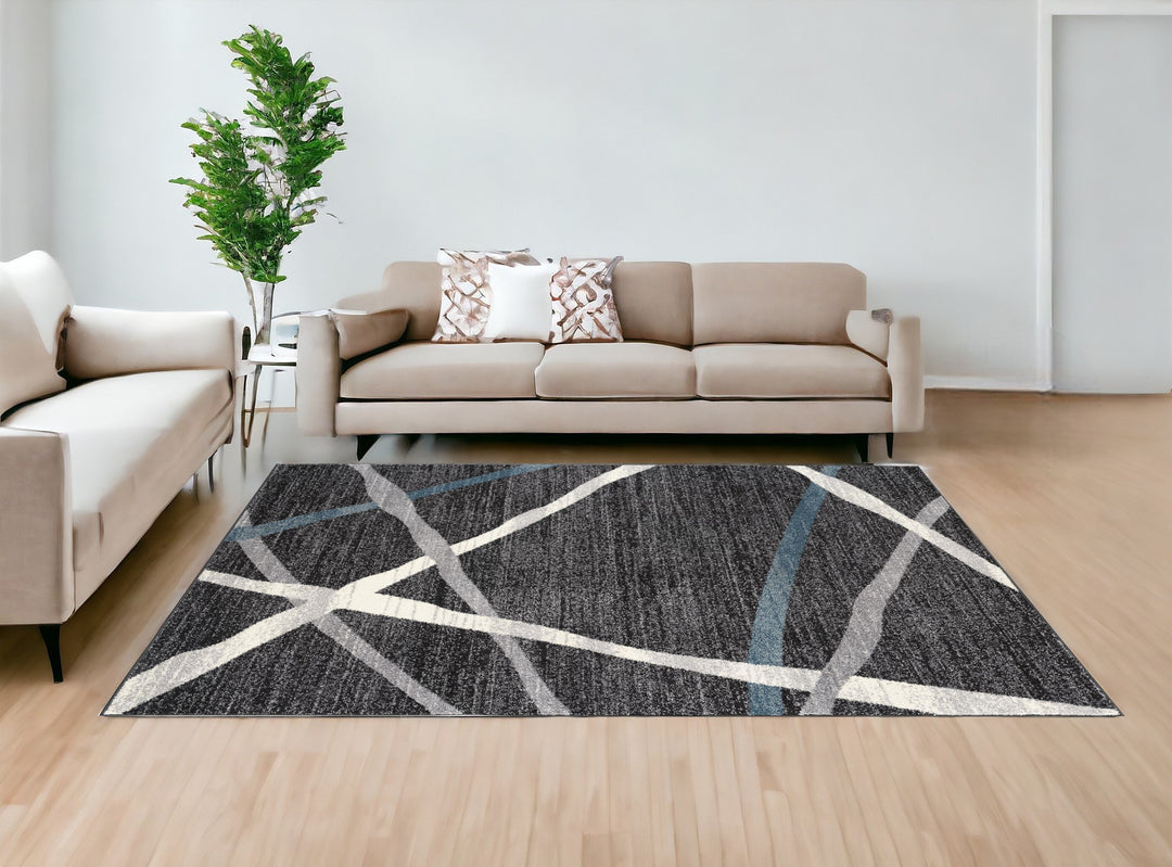 4' X 6' Distressed Black And Gray Abstract Area Rug