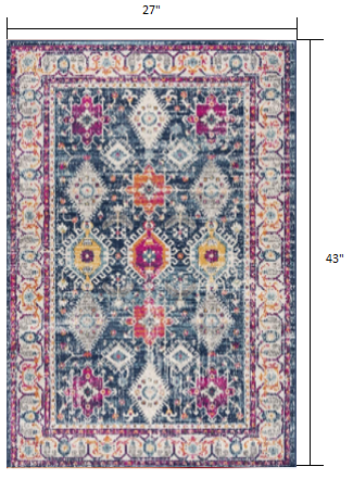 12' Runner Blue and Ivory Oriental Runner Rug