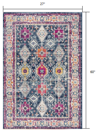 12' Runner Blue and Ivory Oriental Runner Rug