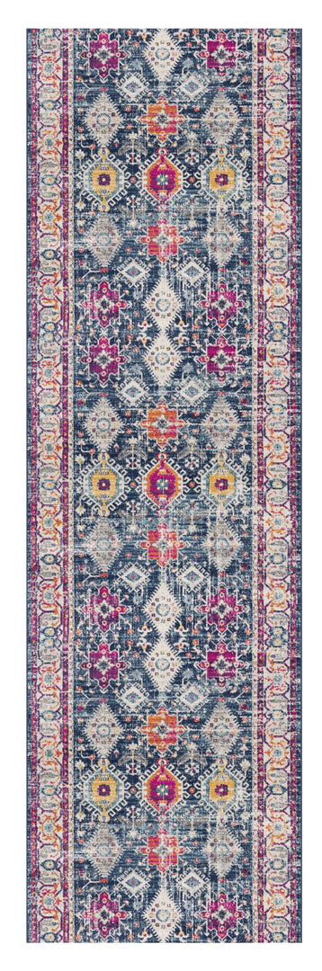 12' Runner Blue and Ivory Oriental Runner Rug