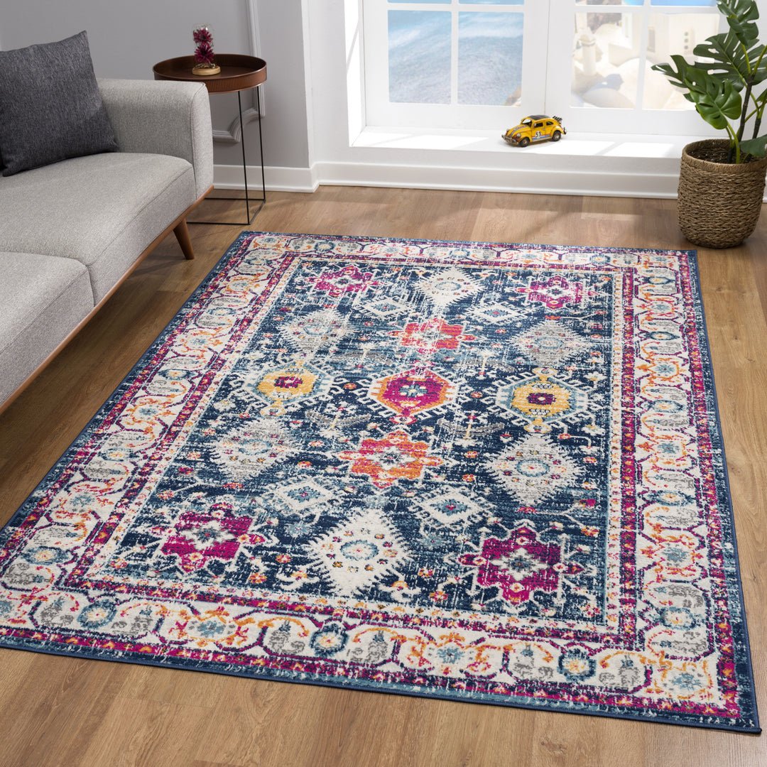 12' Runner Blue and Ivory Oriental Runner Rug