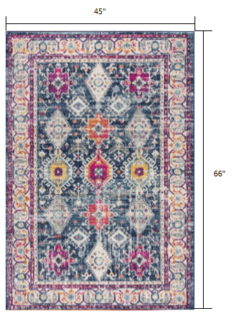 12' Runner Blue and Ivory Oriental Runner Rug