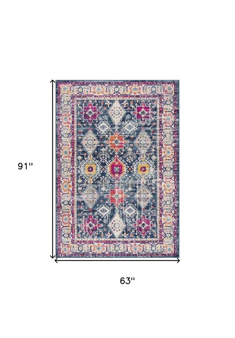 12' Runner Blue and Ivory Oriental Runner Rug