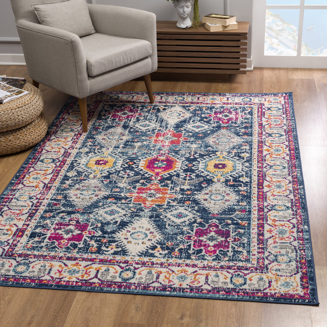 12' Runner Blue and Ivory Oriental Runner Rug