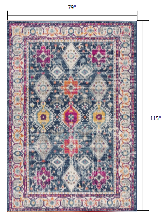 12' Runner Blue and Ivory Oriental Runner Rug