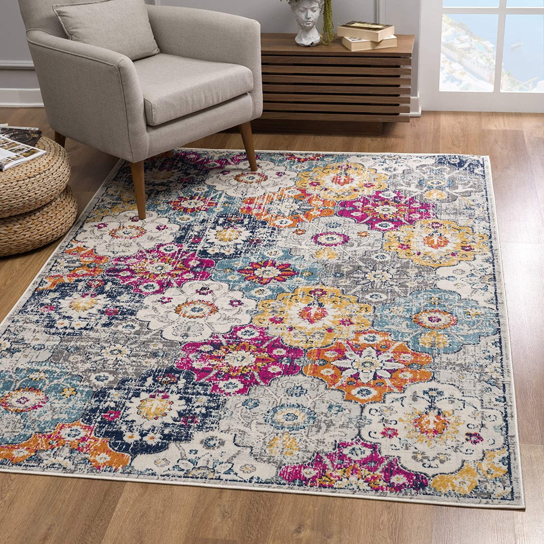 10' Runner Blue and Ivory Floral Runner Rug