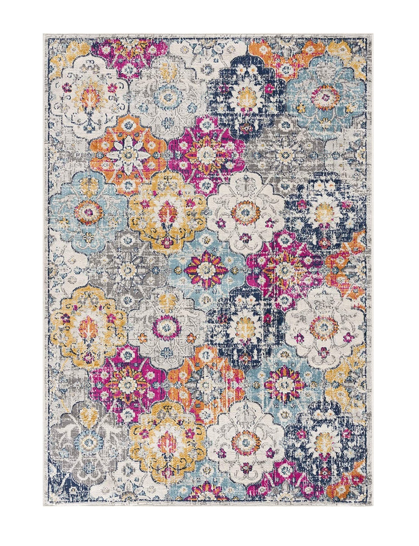 10' Runner Blue and Ivory Floral Runner Rug