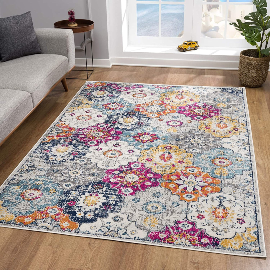 10' Runner Blue and Ivory Floral Runner Rug