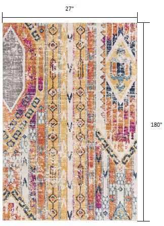 10' Runner Gold and Ivory Southwestern Runner Rug