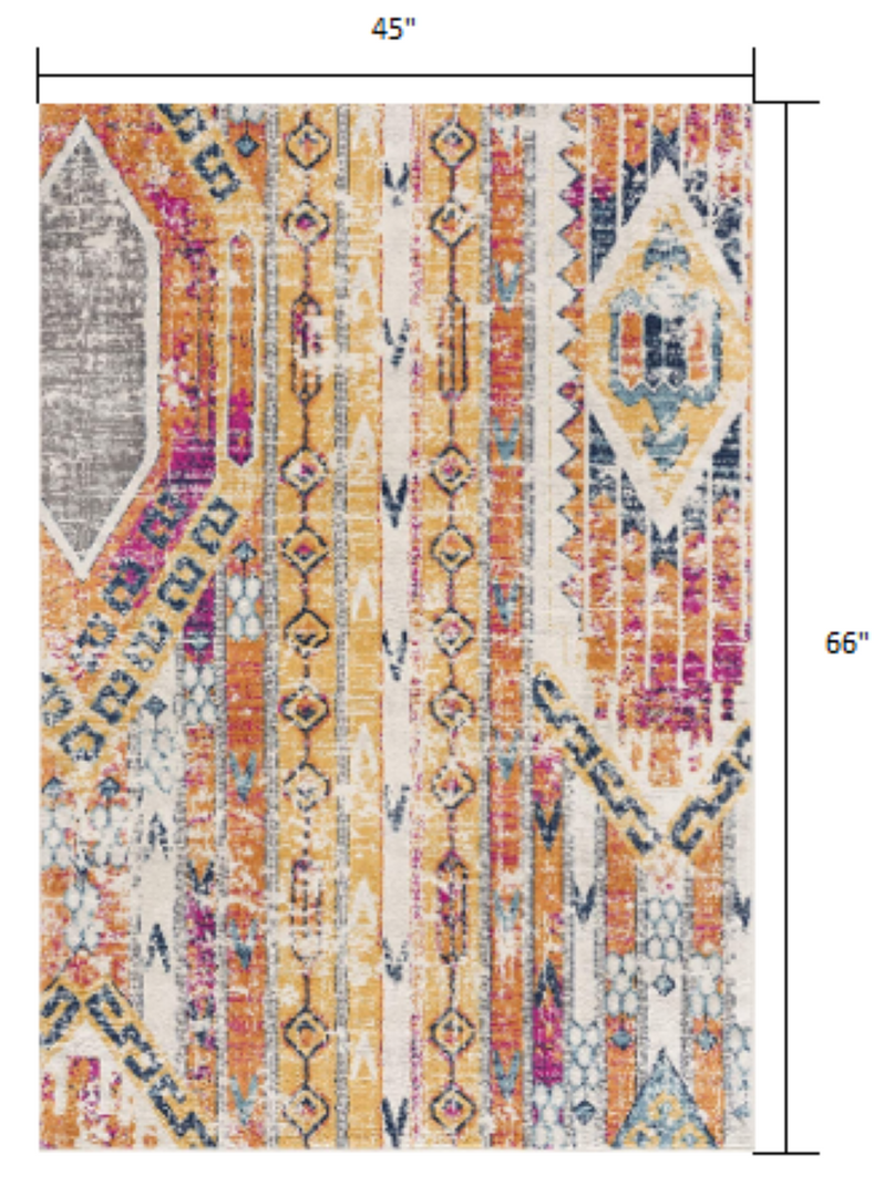 10' Runner Gold and Ivory Southwestern Runner Rug