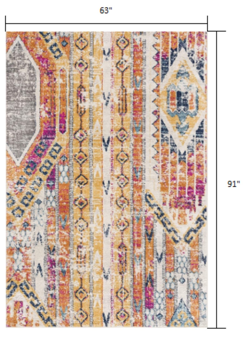 10' Runner Gold and Ivory Southwestern Runner Rug