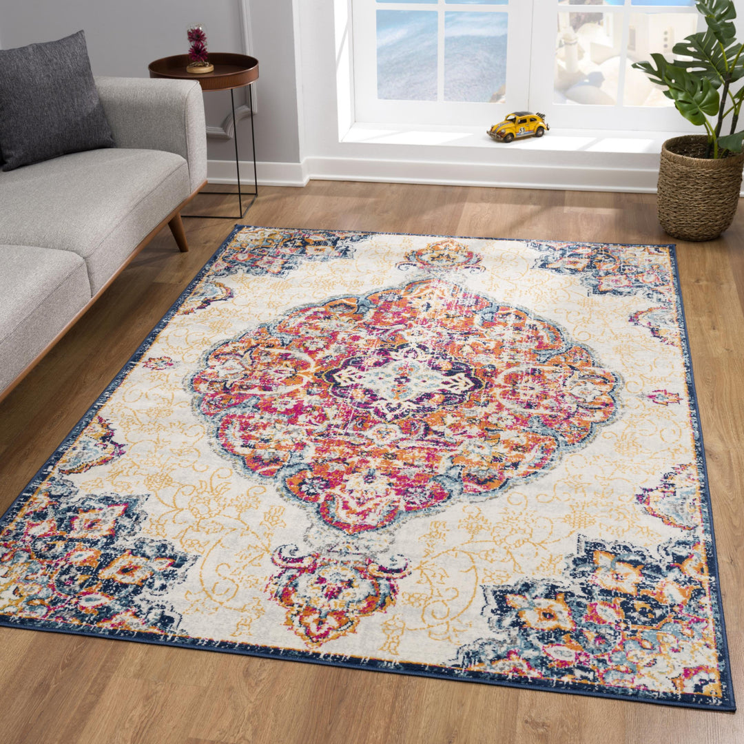 10' Runner Blue and Beige Medallion Runner Rug