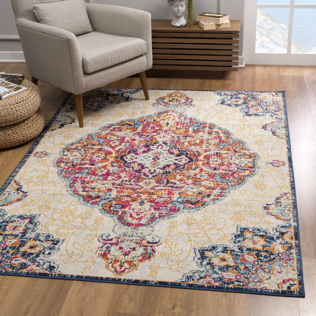 10' Runner Blue and Beige Medallion Runner Rug