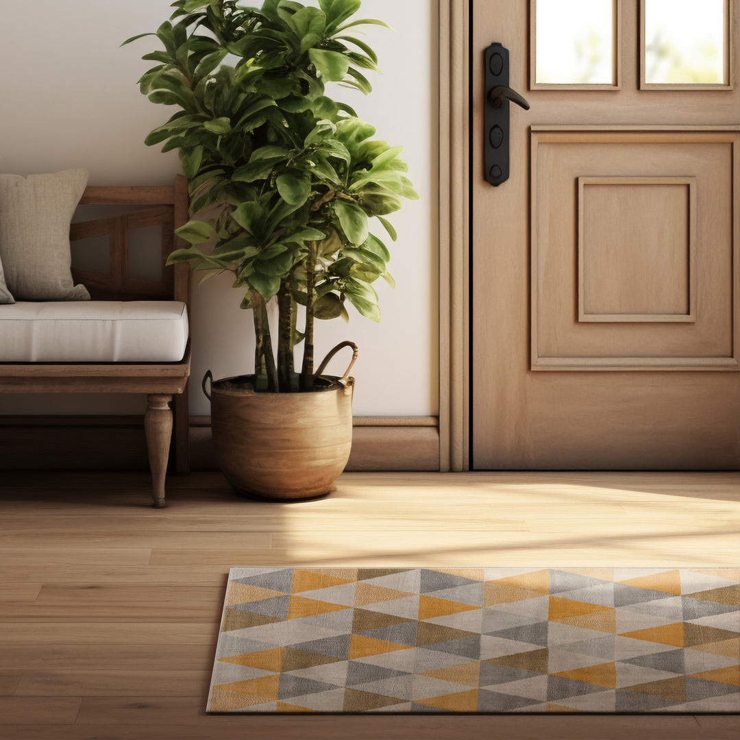 10' Runner Yellow and Ivory Geometric Runner Rug