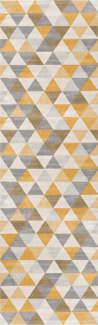 10' Runner Yellow and Ivory Geometric Runner Rug