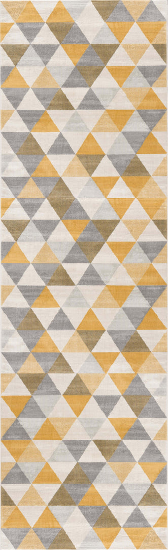 10' Runner Yellow and Ivory Geometric Runner Rug