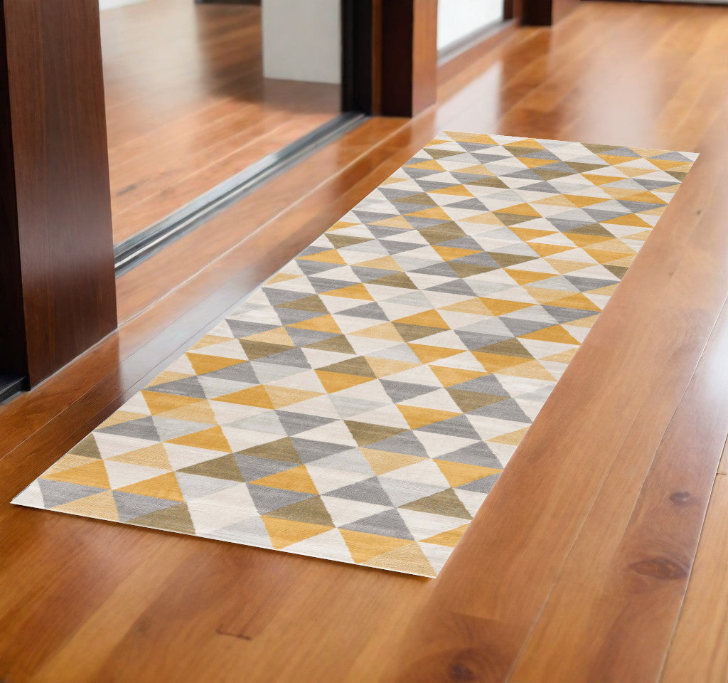 10' Runner Yellow and Ivory Geometric Runner Rug