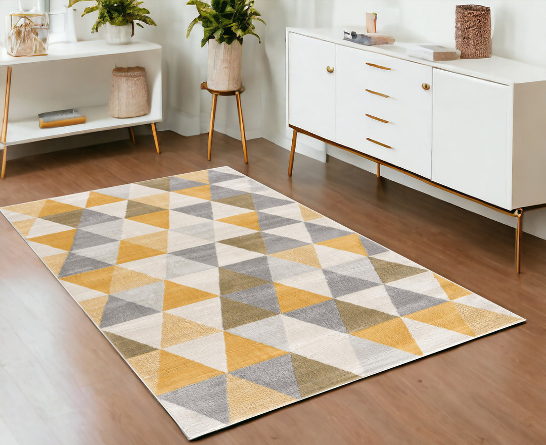 10' Runner Yellow and Ivory Geometric Runner Rug