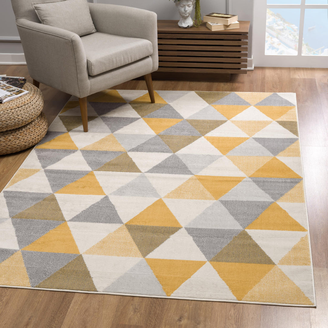 10' Runner Yellow and Ivory Geometric Runner Rug