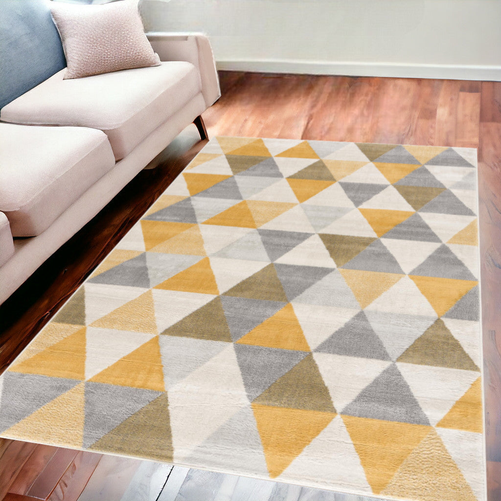 10' Runner Yellow and Ivory Geometric Runner Rug