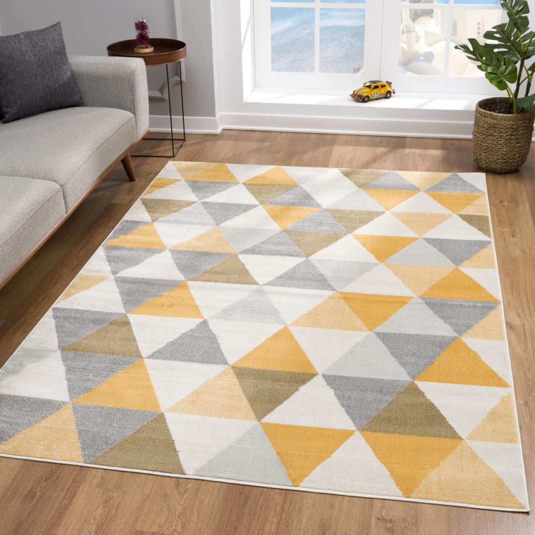 10' Runner Yellow and Ivory Geometric Runner Rug