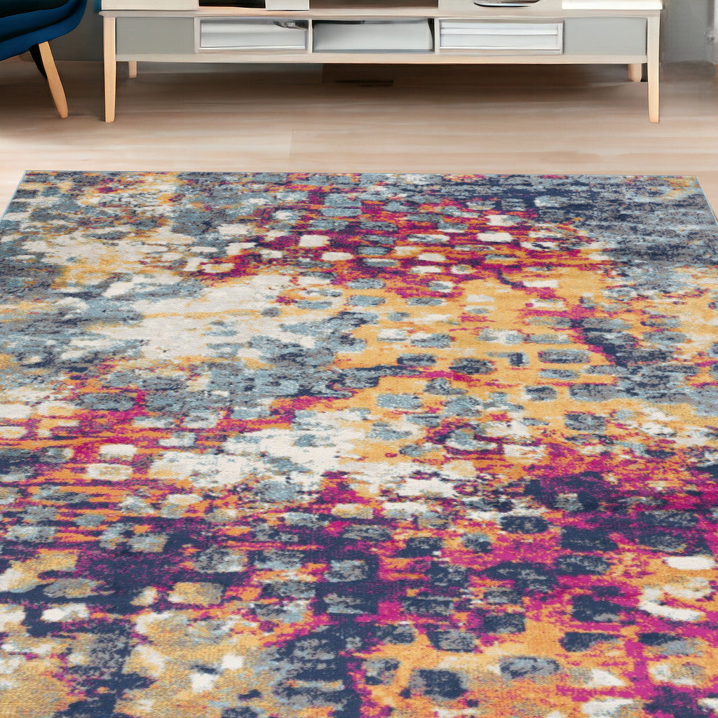 10' Magenta and Gold Abstract Runner Rug