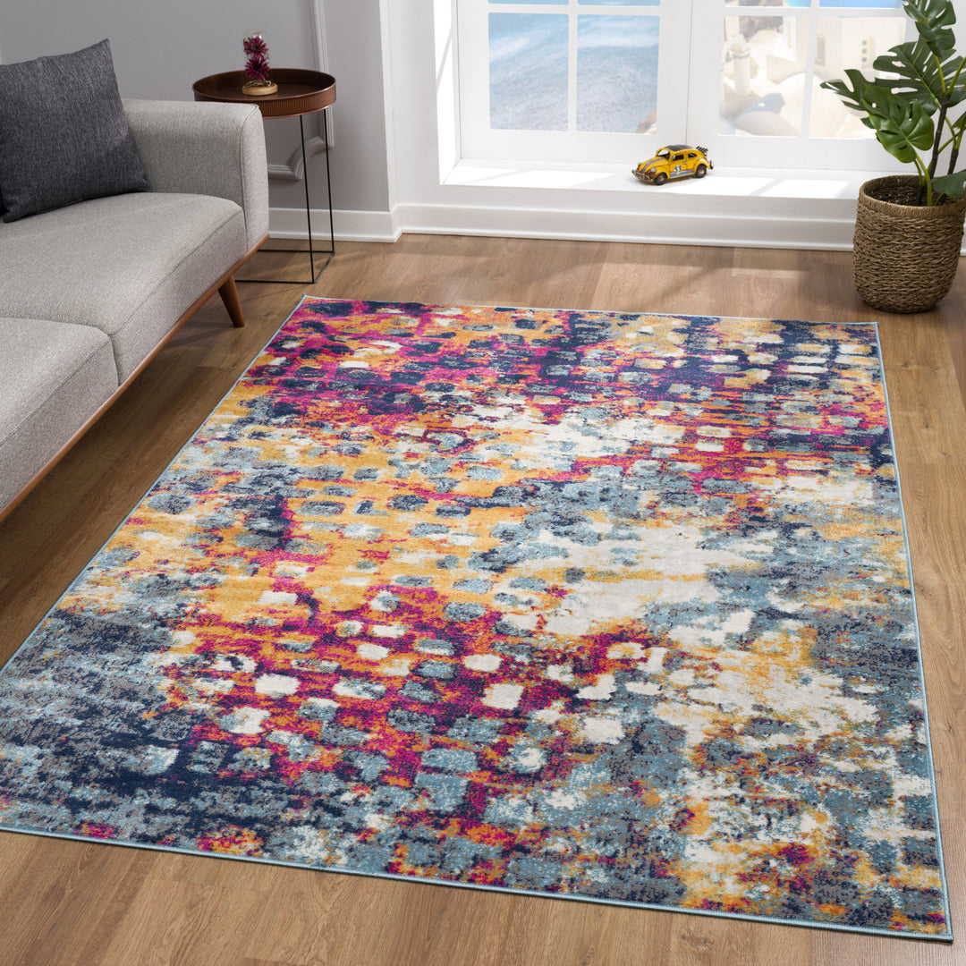 10' Magenta and Gold Abstract Runner Rug