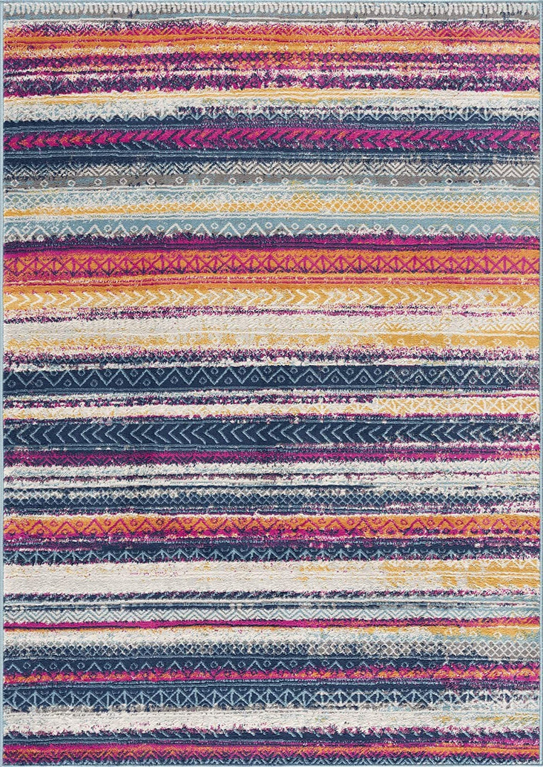 2' X 10' Multicolor Irregular Stripe Boho Runner Rug