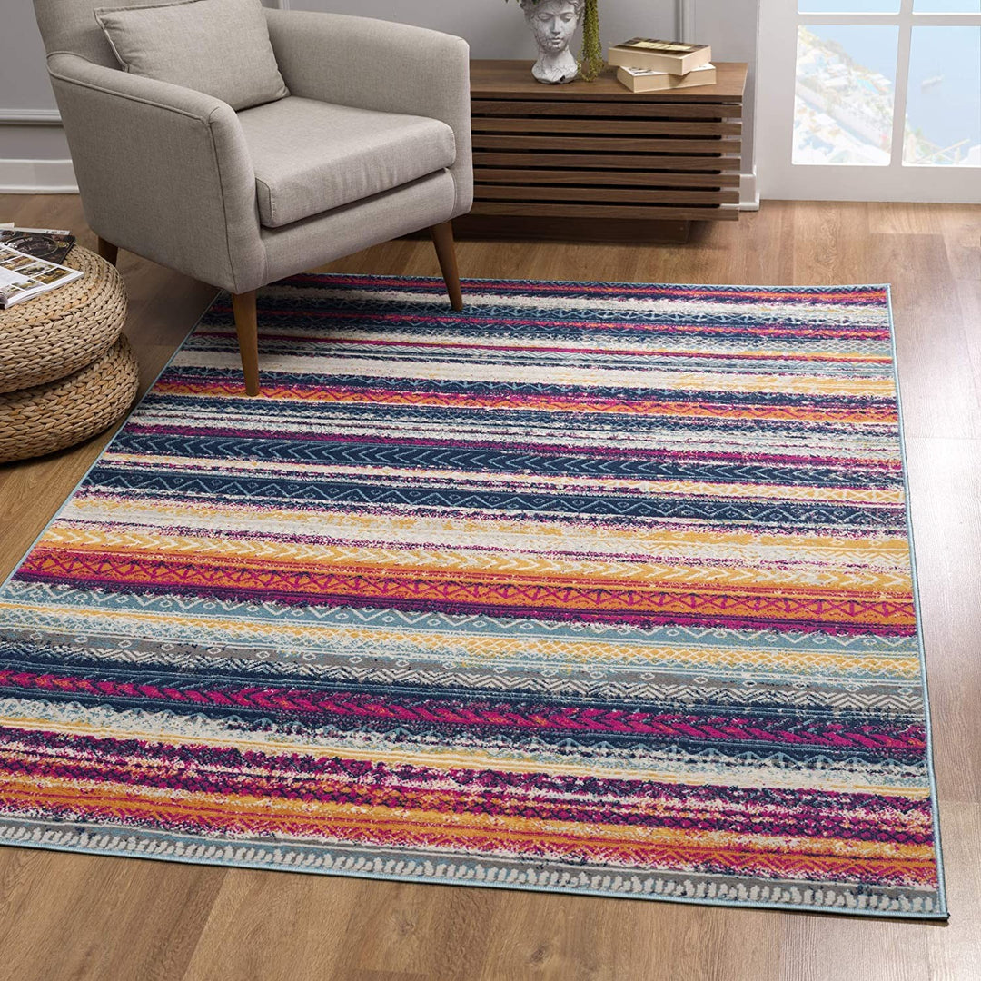 2' X 10' Multicolor Irregular Stripe Boho Runner Rug