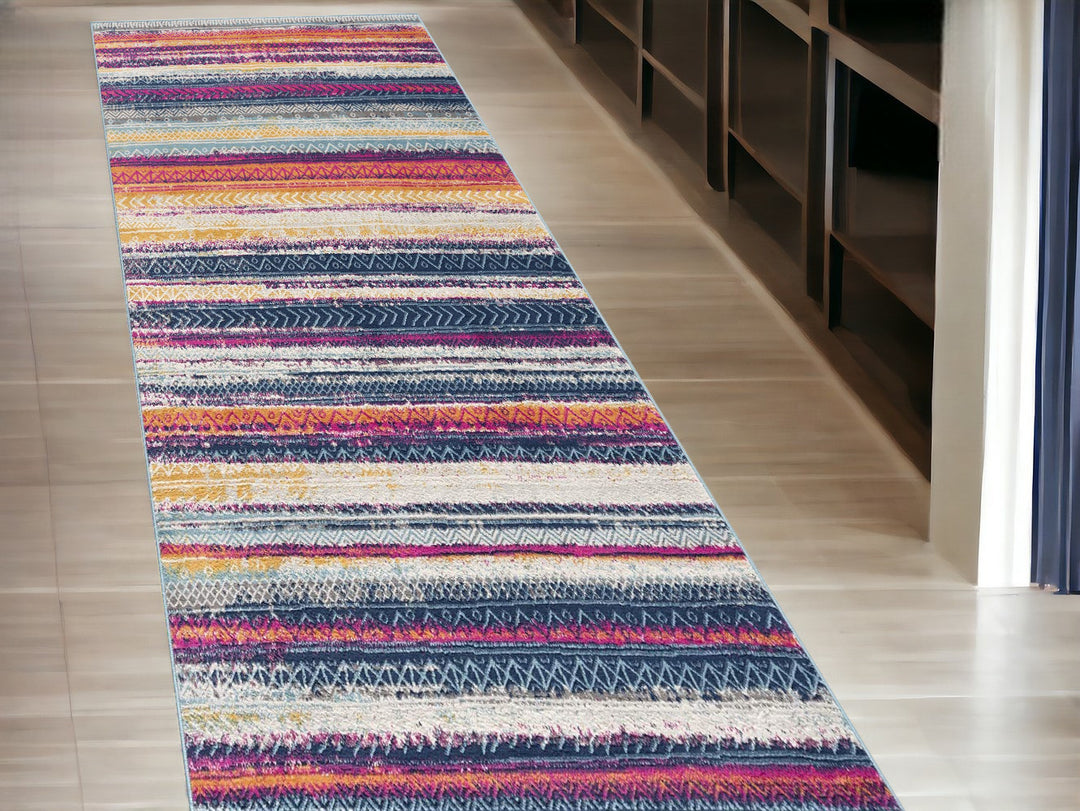 2' X 10' Multicolor Irregular Stripe Boho Runner Rug