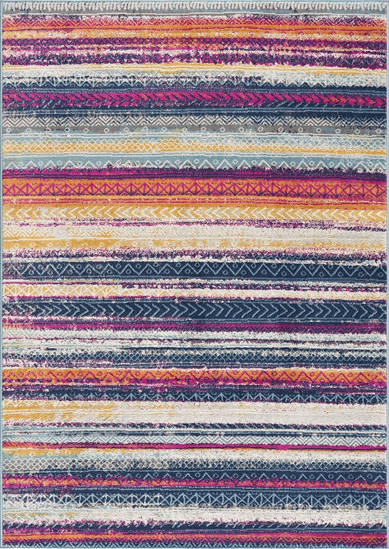 2' X 10' Multicolor Irregular Stripe Boho Runner Rug