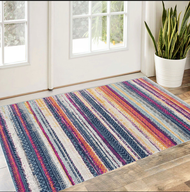 2' X 10' Multicolor Irregular Stripe Boho Runner Rug