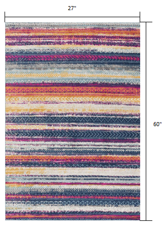 2' X 10' Multicolor Irregular Stripe Boho Runner Rug