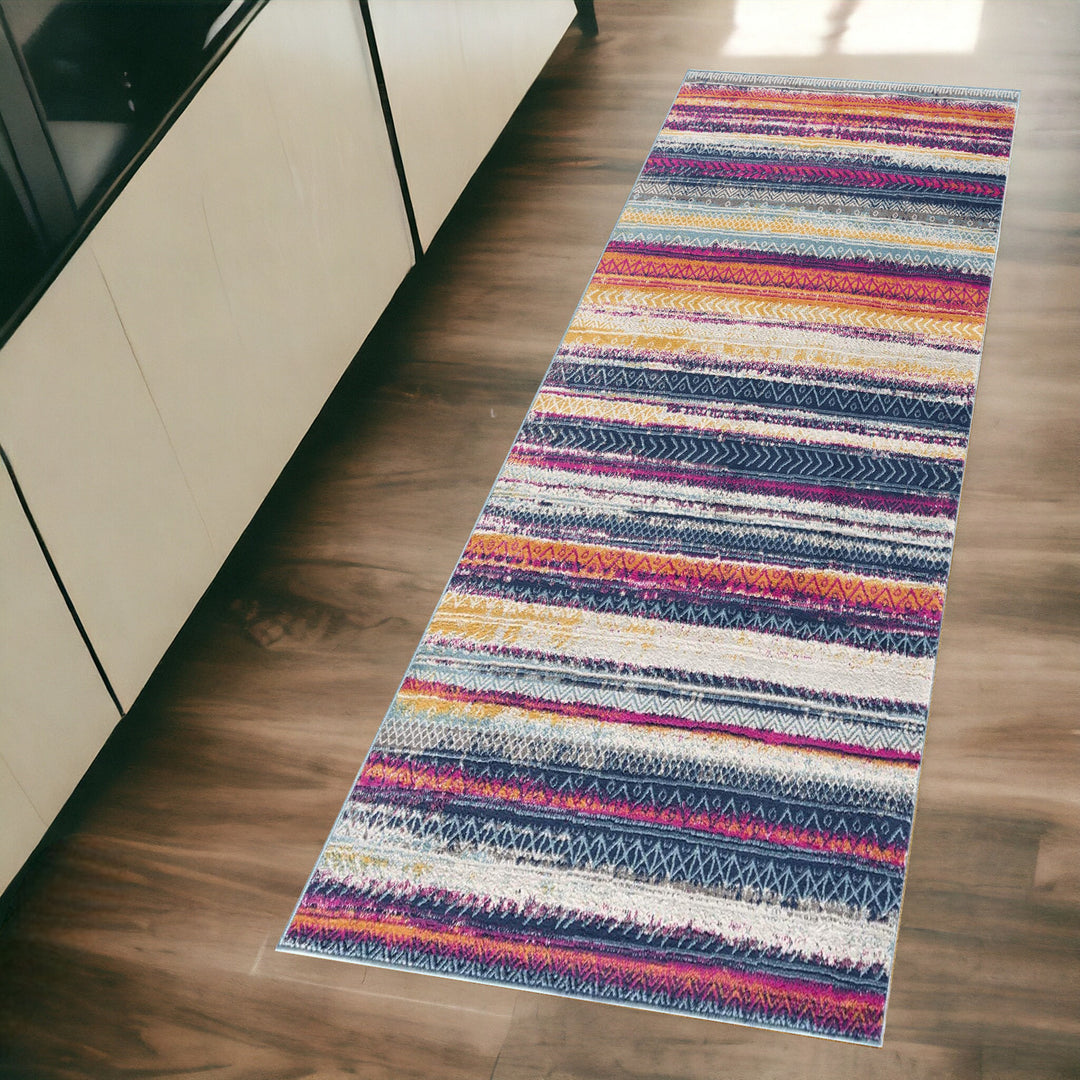 2' X 10' Multicolor Irregular Stripe Boho Runner Rug