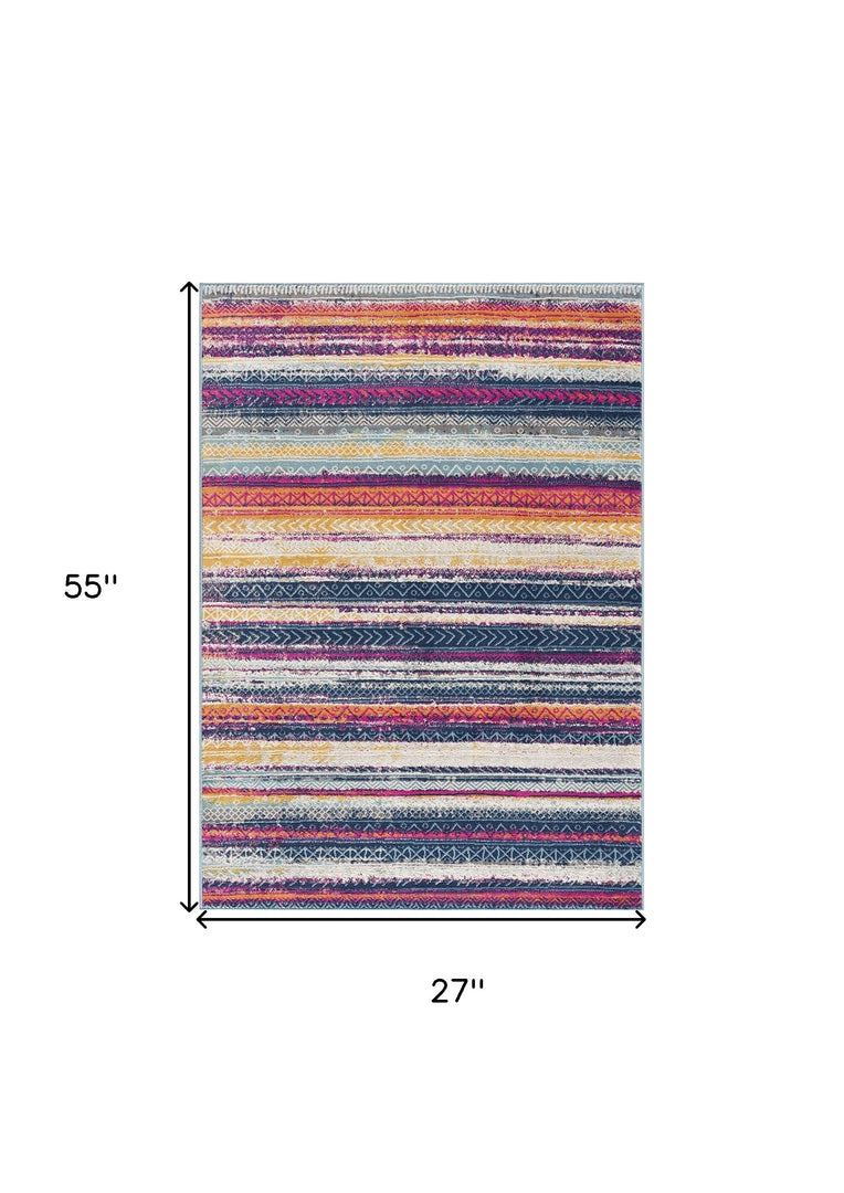 2' X 10' Multicolor Irregular Stripe Boho Runner Rug