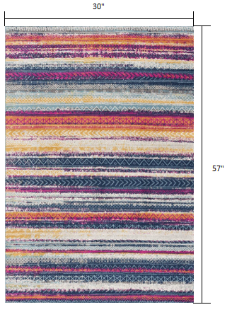 2' X 10' Multicolor Irregular Stripe Boho Runner Rug